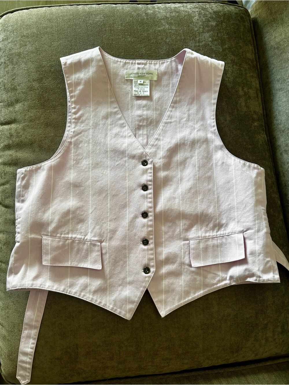 Vintage 90s Y2K JONES NEW YORK Sport Lilac Pink Preppy Pinstripe V-Neck Vest M